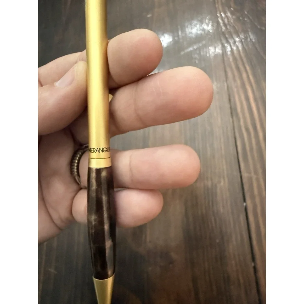 Merangue Golf Ball and Club Novelty Ballpoint Pen‎ Gold Tone Wood Grain Finish